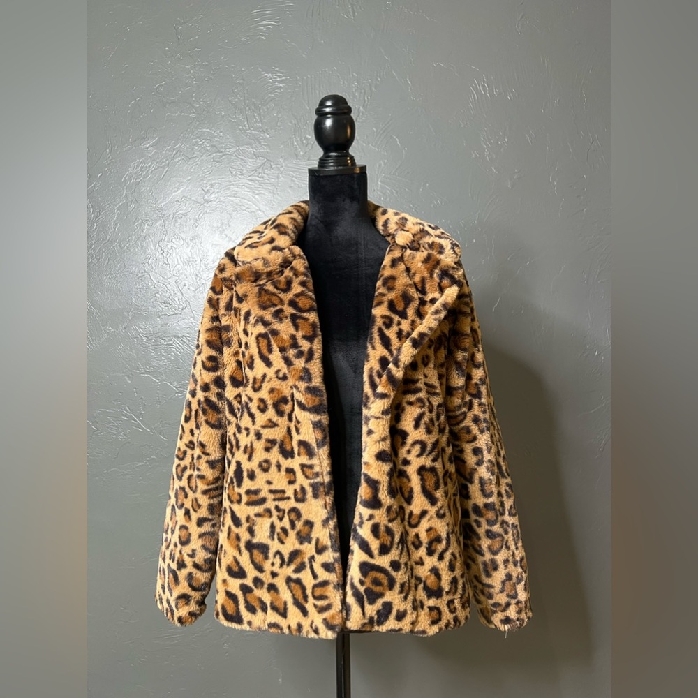 New Directions Leopard Print Faux Fur Jacket